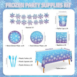 170Pcs Frozen Birthday Party Decorations Purple And Blue Snowflake Winter Wonderland Include Disposable Plates, Cups, Cutlery, Banner, Tablecloth For Christmas Winter Wonderland Decorations