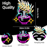 Ramen Bear Neon Sign Blue USB Dimmable LED Wall Light for Restaurant Gaming Room Bedroom Decor