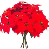 5 Artificial Poinsettia Flowers Bouquet Christmas 7 Heads 19.6”Faux Red Poinsettia Bush Fake Flowers For Home Porch Xmas Tree Garden Indoor Outdoor Office Christmas Decorations