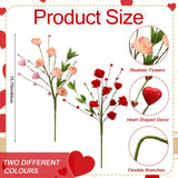 12 Pcs Valentines Day Decoration Rose Floral Picks 16 Inch Red Pink Heart Artificial Flower Berry Stems Flower Branches For Valentine'S Day Wedding Anniversary Vase Table Centerpieces Decor