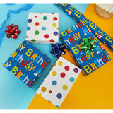 Reversible Happy Birthday Wrapping Paper Roll For Kids Boys Girls Birthday Greeting,Polka Dots Design Gift Wrapping Paper For Women Men Baby Shower Holiday 17.7Inch×394Inch Single Rolls