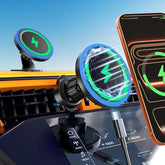 3 in 1 RGB LED Wireless Car Charger Magnetic Phone Holder Fast Charging Mount for iPhone 17 16 15 14 13 12