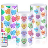3 Pcs Valentine'S Day Led Flameless Pillar Candles With Remote 3X6 Inch Conversation Heart Romantic Candy Candle Flickering Color Changing Battery Operated For Valentine'S Party Room Decor Gifts