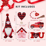 Valentines Day Decor, 6Pcs Valentines Gnome Tiered Tray Decoration Set, Buffalo Plaid Valentine Gnome Plush, 3 Valentine Wooden Signs, Valentine Bead Garland, Farmhouse Valentine Kitchech Decor