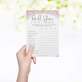 Bridal Shower Games (Set Of 6 Fun Activities For 25 Guests) - Pink Glitter Theme - Printed Front And Back, One Game Per Side