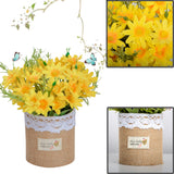 Artificial Flowers - Set Of 4 Mini Fake Potted Silk Daisy Flowers For Home Decor Wedding Office Tabletop Decoration
