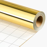 Gold Wrapping Paper Roll - 17 In X 16.4 Ft(23.3 Sq.Ft.) Metallic Gold Solid Color Gift Wrap With Grid Cutting Lines For Christmas, Wedding, Birthday, Valentines Day, Mothers Day, Baby Shower