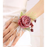 Bridal Flower Wrist Corsage Artificial Floral Wristlet Bridesmaid Hand Flower Bracelet Wristband For Wedding Prom Ceremony Party (Flower 1 - Pink)