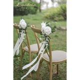 Set Of 8 Pew Flowers For Wedding Ceremony Chair Decorations Bench Decoration Wedding Aisle Chair Decoration, Natural White