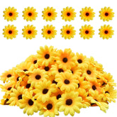 120Pcs Silk Artificial Gerbera Daisy Heads, 1.5 Inch Fabric Fake Chrysanthemum Flowers Floral Heads For Wedding, Party, Home, Beach Decoration And Diy Craft (Yellow)