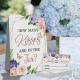 How Many Kisses Bridal Shower Party Game Kit(1 Standing Sign-50 Guessing Cards) Purple Floral Games And Favors For Guests, Bridal Shower Wedding Games Cards For Bride Groom Bachelorette Party Wedding Party Favor