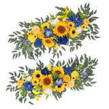 Sunflower Flower Garlands, 2 Pcs Royal Blue Artificial Eucalyptus Garlands, Handcraft Artificial Rose Arch Flowers For Wedding Arch Sweetheart Table Ceremony Backdrop Decorations For Home