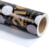 21St Birthday Wrapping Paper - Mini Roll - 17 Inch X 33 Feet - Black Gold Balloon Design For Birthday, Party, Holiday