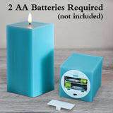 Turquoise Blue Flameless Candles With Remote, Square Ribbed Led Candles Battery Powered, Flickering Real Wax Set Of 2