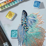 Metallic Watercolor Paints Set For Adult Artists, 24 Glitter Solid Watercolors 2Ml Half Pans Metal Case Sparkle Pearlescent Shiny Watercolour Painting Set