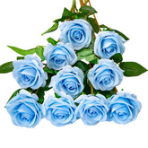 10Pcs Fake Roses Artificial Silk Flowers Faux Rose Flower Long Stems Bouquet For Arrangement Wedding Centerpiece Party Home Kitchen Decor (Sky Blue)