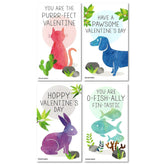 Mini Cat Dog Rabbit Fish Valentines (Wallet-Sized Cards With Tiny Envelopes) For Valentine'S Day (Set Of 24)