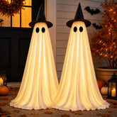 2 Pack Lighted Halloween Ghost Decorations Indoor Outdoor, Up to 55" Freestanding Glowing Ghosts with Witch Hats, 8 Modes & Auto-Timer Spooky Light Up Stand Decor for Front Porch Yard Room