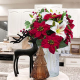 Poinsettias Artificial Christmas Flowers Cemetery Silk Christmas Floral Arrangements With Lily Rose Red Holly Berries Winter Flowers Christmas Picks For Xmas Home Vase Table Grave