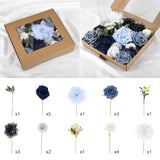 Dusty Blue Artificial Flowers Combo Box Set,Fake Silk Flowers Arrangement Bouquets With Stem Leaf For Diy Wedding Flower Centerpiece Wedding Centerpieces, Blue And White