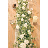 5.91Ft Artificial Eucalyptus Garland With Flowers, Fake Flower Rose Gypsophila, Faux Floral Greenery Garland For Wedding Spring Home Party Craft Art Table Runner Decor