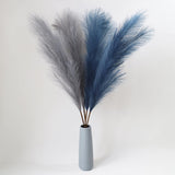 4Pcs Faux Pampas Grass Tall 43” / 3.6Ft, Non-Shedding Large Artificial Fluffy Reed Fake Flower Feather Arrangement For Floor Vase Filler Boho Farmhouse Home Wedding Decor (Grey& Navy Blue)