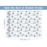 Bear Baby Shower Wrapping Paper Roll - Mini Roll - 17 Inch X 16.5 Feet - Airplane Teddy Bear Baby Boy Wrapping Paper, Perfect For Kids Boys Birthday, Newborn Gift Wrap