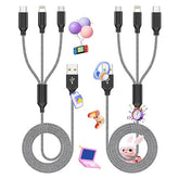 2 Pack 3 in 1 Multi Charging Cable 4FT Nylon Braided Universal Charger Cord for iPhone 16 15 Samsung Android iPad