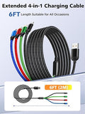 2 Pack 6FT 4 in 1 Multi Charging Cable USB C Lightning Micro USB Braided Cord
