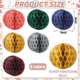 12 Pcs 8" Boho Honeycomb Balls Decoration Hanging Tissue Paper Pom Poms For Halloween Fall Thanksgiving Christmas Party Supplies Birthday Wedding Classroom Home Decor