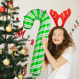 12 Sweet Xmas Candy Cane Foil Balloon, Merry Christmas Lollipop Red Green Pink Santa Canes Walking Stick Balloons For New Year Candyland Theme Baby Shower Birthday Party Decoration Supplies