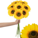 8 Pcs Large Sunflowers Artificial Flowers 6" Full Bloom Long Stem Artificial Sunflower 25.6" Tall Sun Flowers Giant Silk Sunflowers With Stem Fake Sunflower Floral Arrangement For Home Wedding Decor