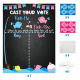 Fishing Theme Gender Prediction Game Kit - Baby Shower Voting Poster With Adhesive Fish Cutouts Decor Supplies For Guests, Kids & Adults