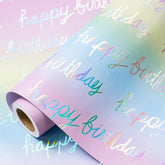 Holographic Birthday Wrapping Paper Roll, Mini Roll, Iridescent Shiny Rainbow Foil Happy Birthday Text, Gradient Color Gift Wrap For Kids, Adults, Party Celebrations,17 Inches X 16.4 Feet