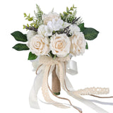 Wedding Bouquets For Bride Bridesmaid,White Champagne Artificial Roses Flowers For Wedding Church Decoration (7.5In)