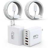 2 Pack 65W USB C Charger Block 6 Port Fast Charging Wall Charger with 6FT USB C Cable for iPhone 17 16 15 iPad