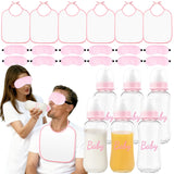 24 Pcs Baby Bottle Chug For Baby Shower Game, Juegos Para Baby Shower Bottle For Adult Gender Reveal Party Supplies, Include 6 Pcs Plastic Chug Bottles, 6 Pcs Bibs And 12 Pcs Eye Masks