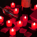 600 Pieces Artificial Rose Petals With 12 Pieces Led Tea Lights Candle Romantic Candle For Romantic Night Valentine Anniversary Wedding Honeymoon(Red Light)