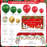 129Pcs Happy Christmas Party Decorations Merry Christmas Balloon Arch Kit Includes There Is Some Ho Ho Ho In This House Banner, Xmas Themed Balloons And Tablecloths For Merry Friendsmas Party