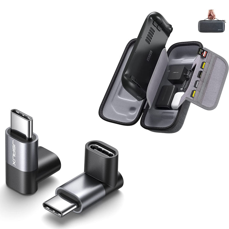 90 Degree Usb-C Male To Usb-C Female Adapter + Steam Deck Carrying Case