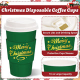 50 Set Christmas Disposable Coffee Cups With Lids And Sleeves Red Green Gold Merry Christmas Paper Drinking Cups For Xmas Party Supplies