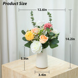 Fake Flowers In Ceramic Vase, Artificial Flowers Indoor With White Vase For Dining Table Décor, Faux Eucalyptus Flowers Arrangements For Bedroom Home Office Plants Floral Decor?Red Brown?