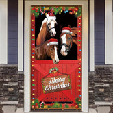 Christmas Horse Decorations Door Banners,Merry Christmas Horse Door Cover Backdrop,Christmas Door Decorations Photography Hanging Cover Photo Booth Props Decorations.
