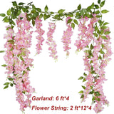 48 Branches Wisteria Hanging Flowers 6 Feet Artificial Wisteria Vine Silk Wisteria Flowers Garland For Wedding Arch Party Garden Home Decor (4 Packs) (Peach)