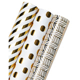 Gold Birthday Wrapping Paper Roll - Mini Roll - 3 Rolls - 17 Inch X 120 Inch Per Roll - Gold Design For Birthday, Baby Shower, Wedding, Party, Holiday