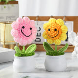 2Pcs Vibrant Smile Crochet Sunflower Artificial Flowers, Perfect For Office Desk & Car Dashboard Decor, Ideal Mother’S Day Birthday Gifts, Charming (Golden & Pink)