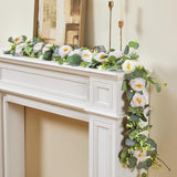 2 Pack 6Ft Artificial Eucalyptus Flower Garland With White Roses, Faux Floral Greenery Garland Fake Flower Vines For Wedding Party Centerpiece Table Runner Arch Party Decor (2Pcs,White
