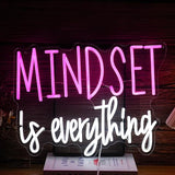 Mindset Is Everything Neon Sign Pink White USB Dimmable LED Wall Light for Office Decor