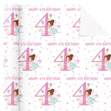 Girls 4Th Birthday Wrapping Paper Roll - Mini Roll - 17 Inch X 16.5 Feet - Girl Fairy Happy 4Th Birthday Wrapping Paper Perfect For Kids Girls, Baby Shower, Party