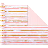 Birthday Gift Wrapping Paper Roll - Pink Golden White Design - 17 Inch X 32.8 Feet - Gift Wrap For Baby Shower, Wedding, Bridal, Birthday Party, Valentines Day